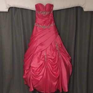 Pink strapless corset ball gown.